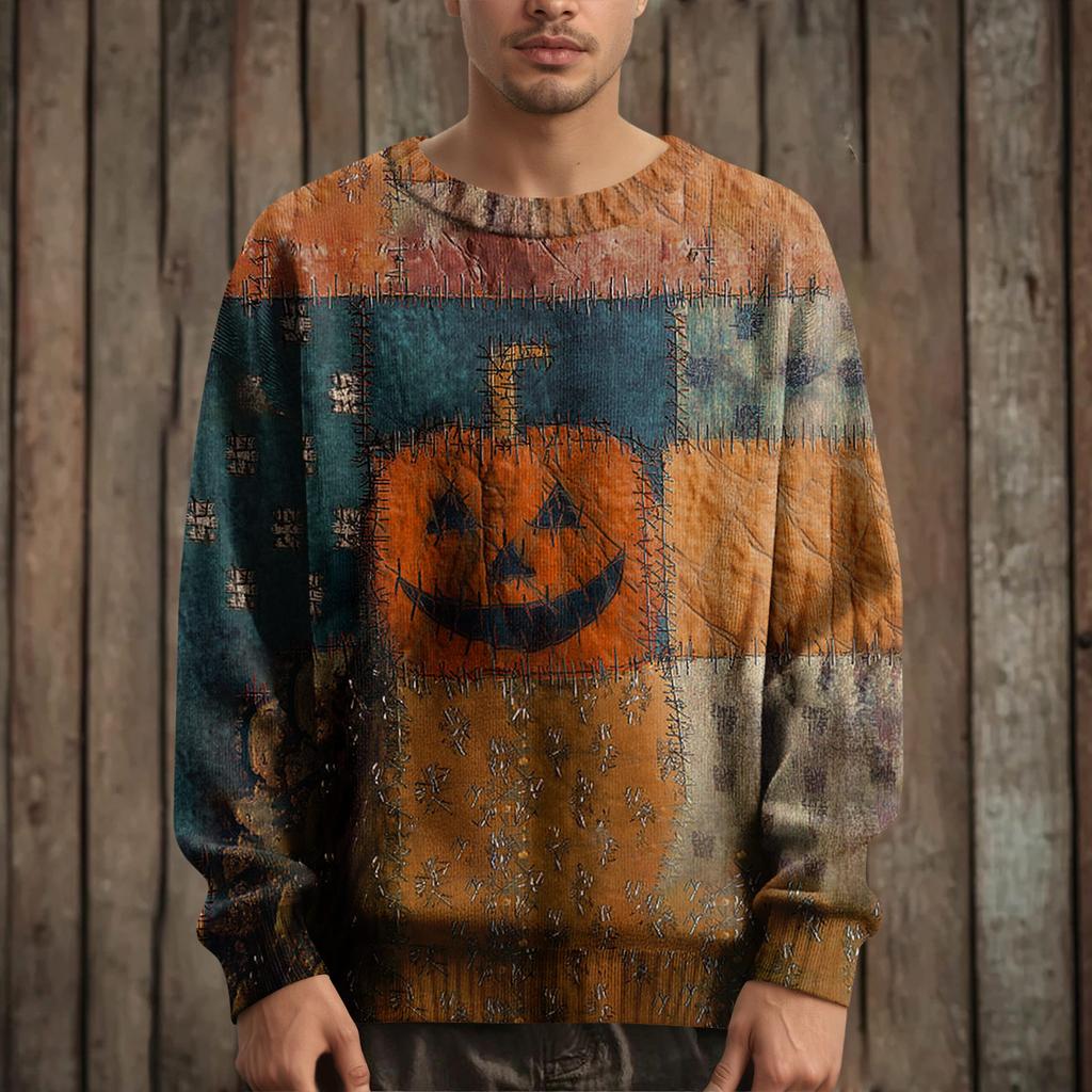 Herre Langermet Pullover Genser Casual Halloween Trykk Strikket Oversized Genser