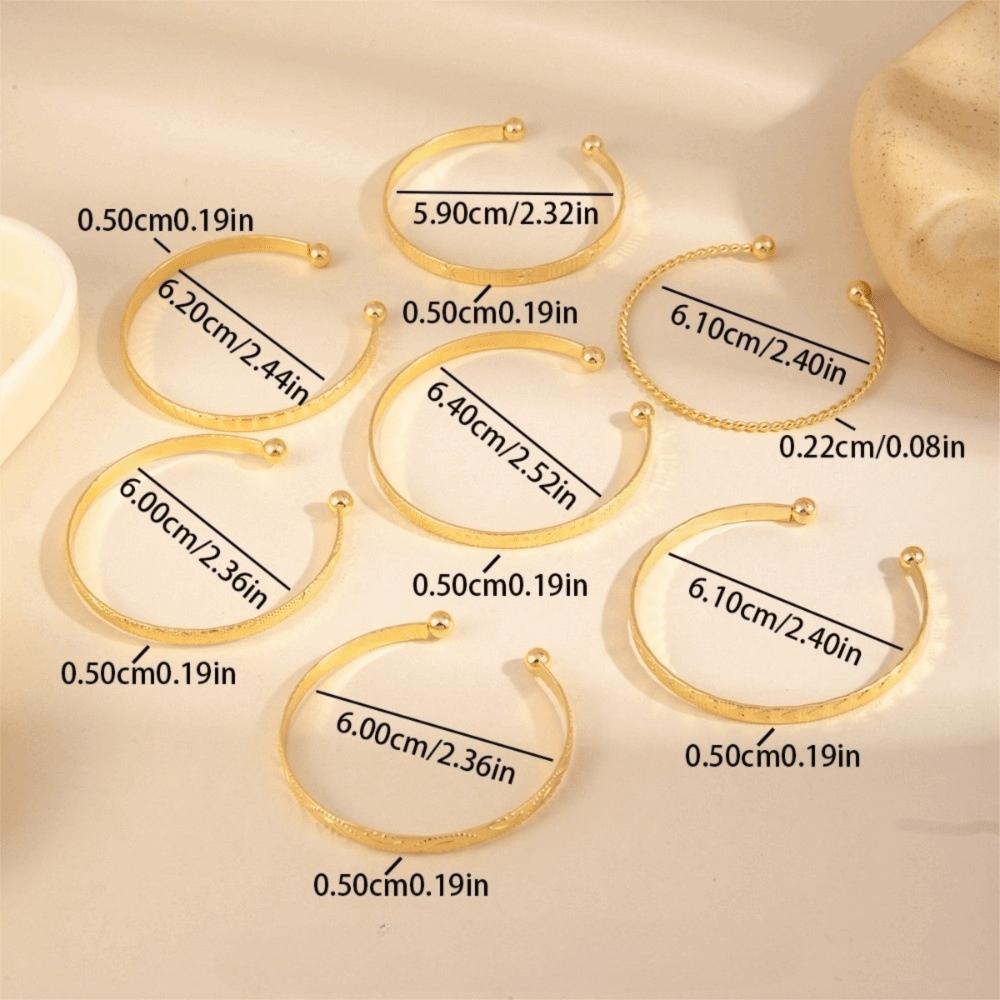 7 Pcs/Set Stackable Gold Color Bracelets Versatile Heart Prints Bracelets Women