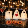 Halloween Ghost Decoration Flameless Candle, Cute Holding BOO Letter Tealight, Small Desk Glow Props Battery Operated LED Flickering Light for