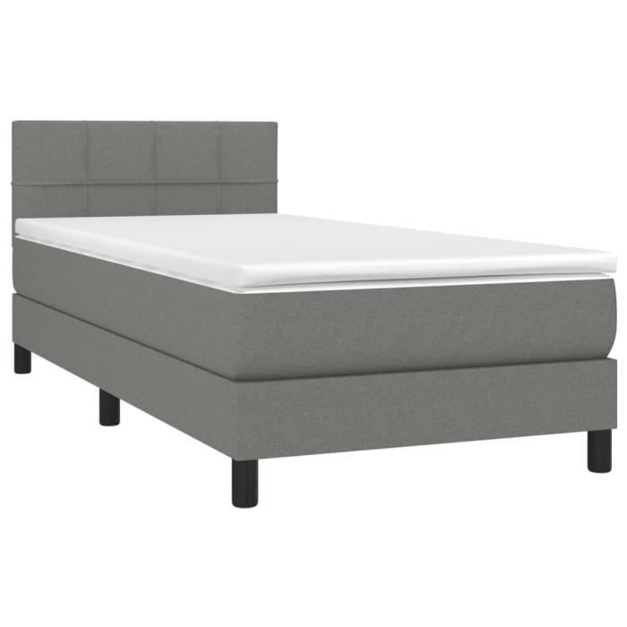 3140034 vidaXL Lit à sommier tapissier avec matelas Gris foncé 100x200cm Tissu