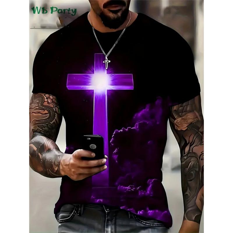 Fashion Crucifix 3D Print Mens Clothing Round Neck T-shirts for Men Casual Loose Men's Clothing Street T-shirts