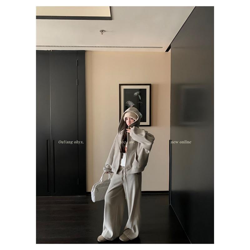 Women's Hooded Sweatshirt Wide Leg Pants Sports Suit Loose Fit