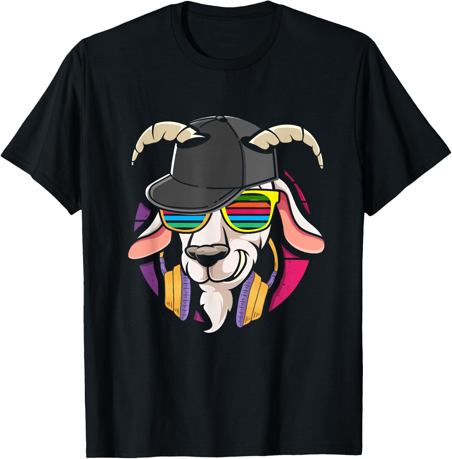 Funny Retro Punk Goat with Headphones Dj Goat Music Gift T-Shirt Unisex T-Shirt M
