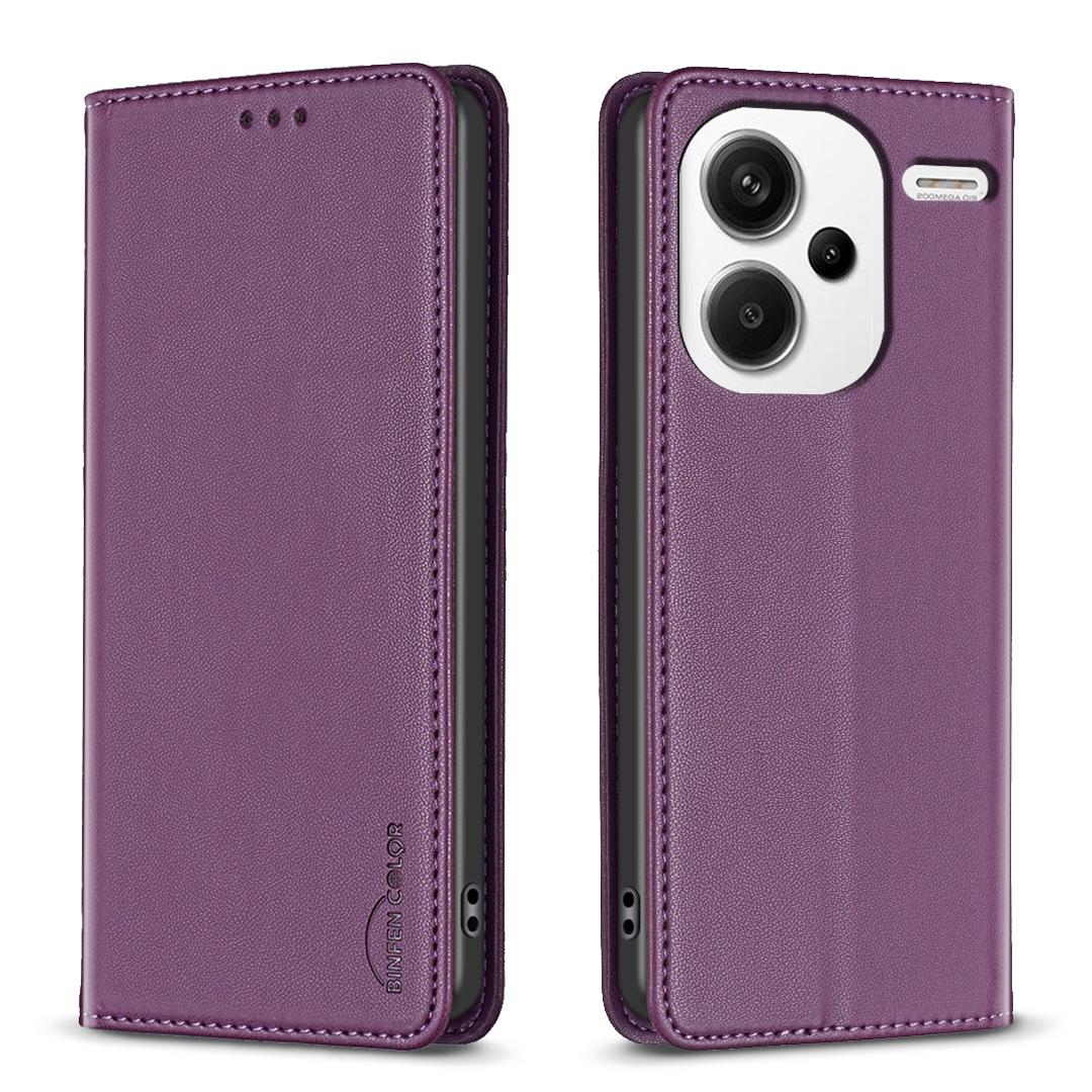 

BINFEN COLOR BF18 For Xiaomi Redmi Note 13 Pro+ 5G Leather Phone Case Cover with Card Holder Stand Dark Purple