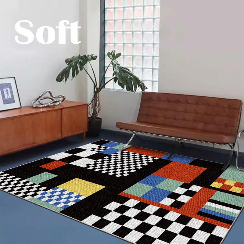 

Modern Geometric Carpet Colorful Plaid Rugs Non-slip Easy Clean Luxury Aesthetic Living Room Bedroom Decor Art Rugs 80*120cm
