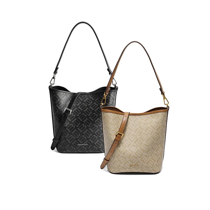 Belle Retro Monogram Shoulder Crossbody Bucket Bag