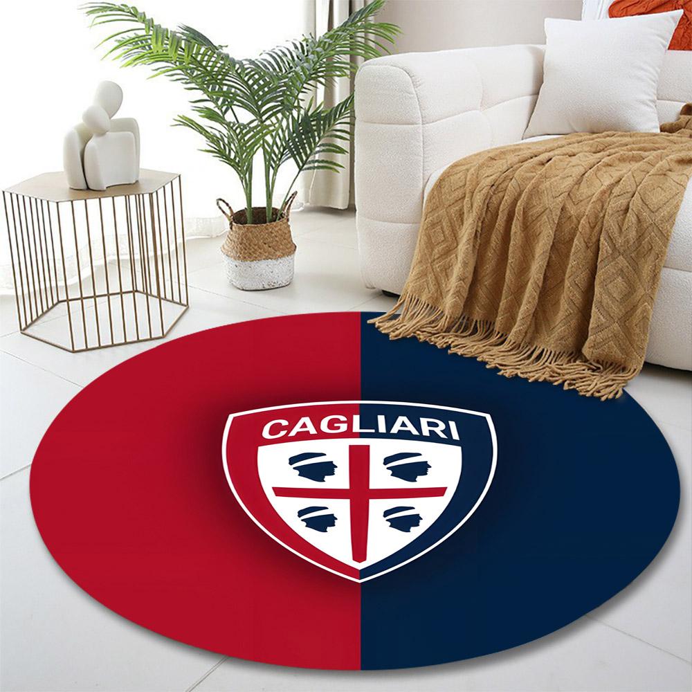 Cagliari Crest Split Red Blue Round Rug, Italian Serie A Football Badge Carpet for Fan Cave and Living Room