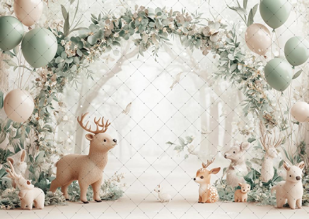 Photography Background Jungle Wildlife Fox Bear Balloon Decoration Kids Birthday Party Cake Smash Photo Background Banner