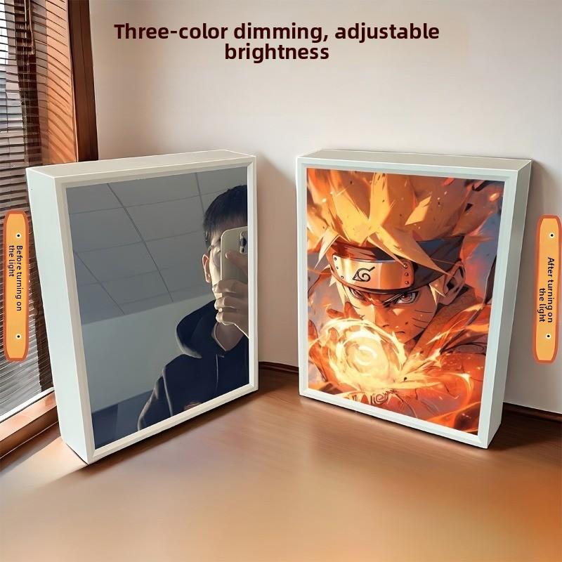 21cm/8.27in 3D Anime Naruto Mirror Light Painting Bedroom Night Light Desk Cartoon Figures Peripherals Funny Birthday Decoration