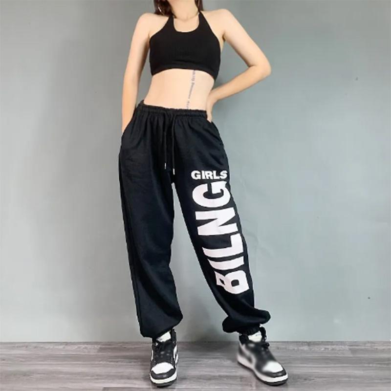 Einfarbige Sporthose für Damen, locker sitzende Hip-Hop-Hose, weibliche Jazz-Hip-Hop-lange Jogginghose, bedruckt