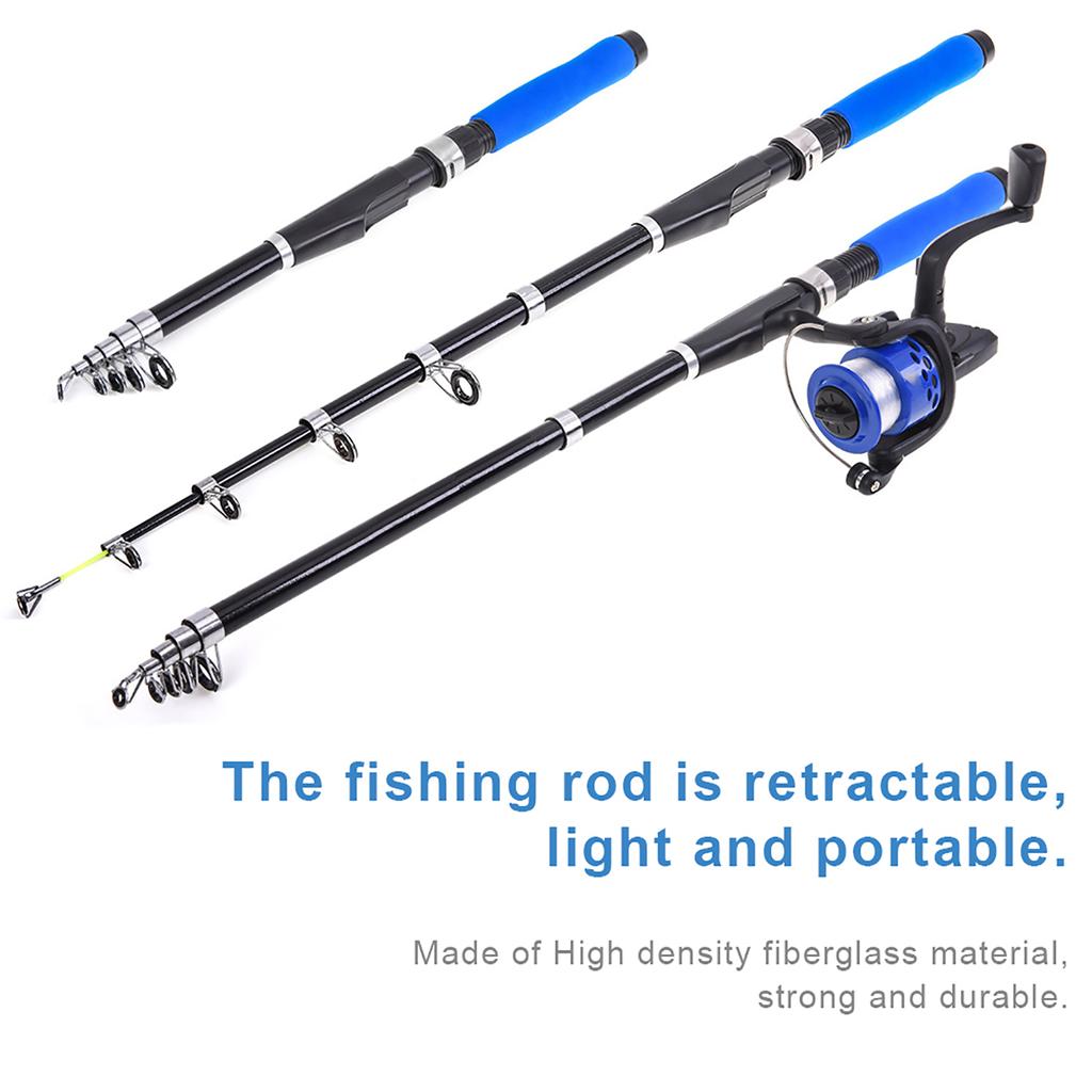 28038‑T210BL 2.1m Portable Fishing Rod Pole Set Retractable Rod Spinning Wheel Reel Baits Hooks Fishing Bag Kit