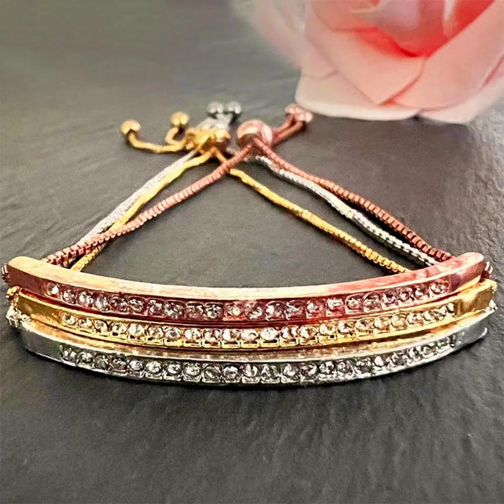 New Trendy Adjustable Silver Stainless Steel Bracelet for Women Charm Crystal Zircon Gold Color Bangle Jewelry Pulseira Feminia