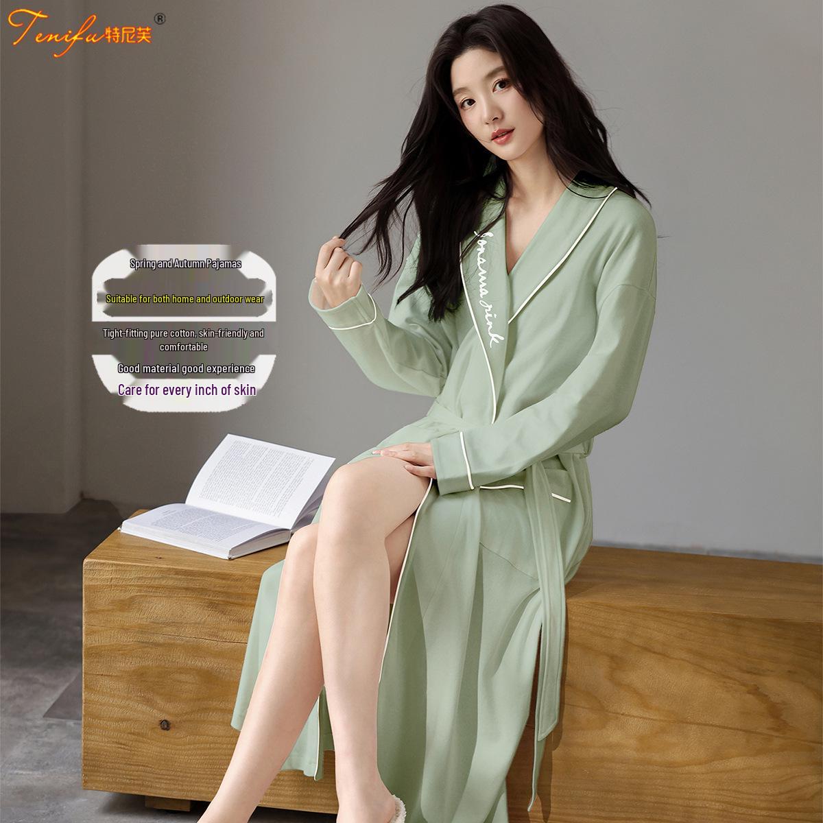 

Хлопковый халат для молодоженов - Облегающий, праздничный дизайн для осени/весны M (80-100 lbs)