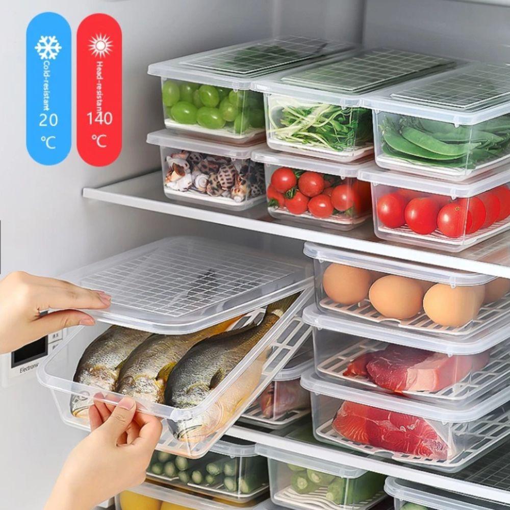 New Transparent Food Storage Box with Lid Sealed Refrigerator Organizer Drain Tray Frozen Storage Box Refrigerator