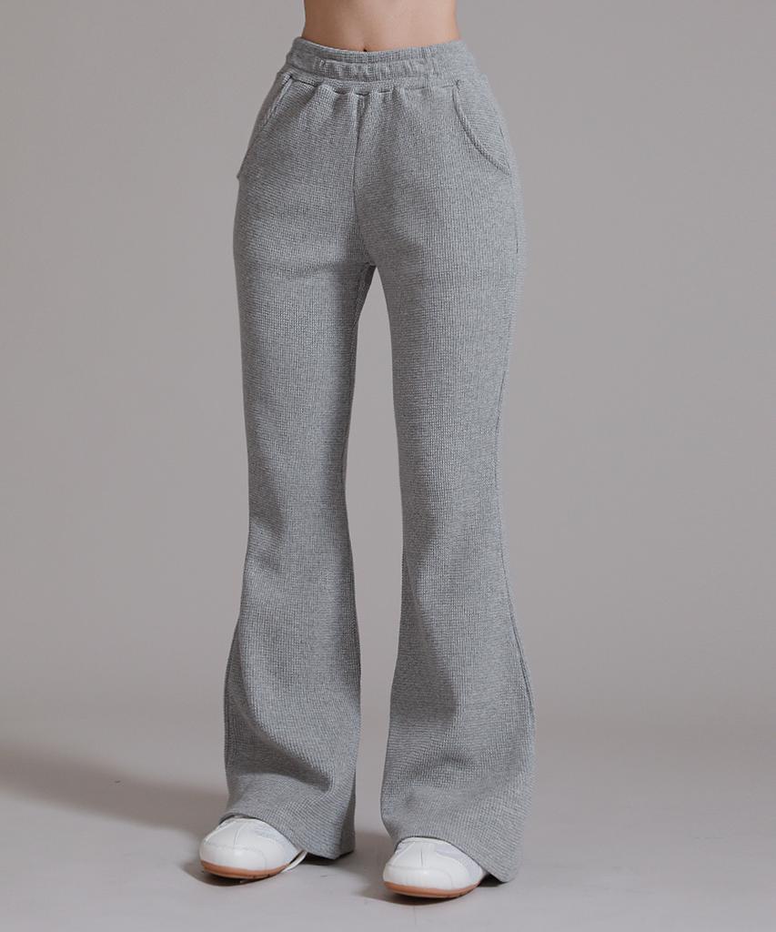 LIKE THE MOST Waffle Bootcut Elastic Pants_Gray