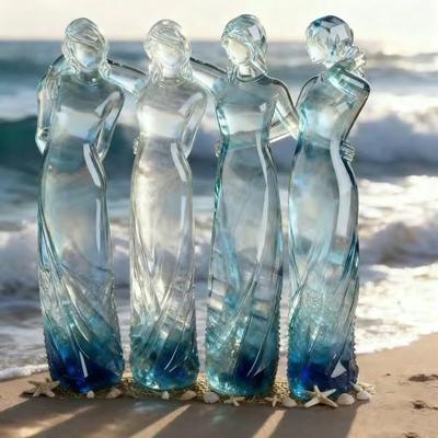 Goddess Figurine Resin Tinted Goddess of Hope Sisters Sculpture Transparent Gradient Blue Woman Statue for Table Mantel Bookshelf Decor