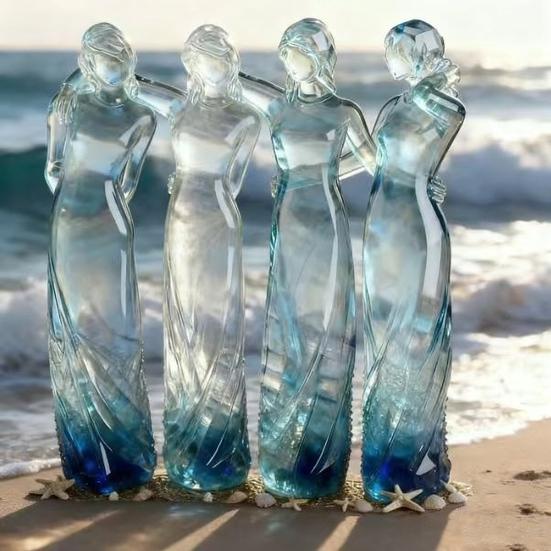 Goddess Figurine Resin Tinted Goddess of Hope Sisters Sculpture Transparent Gradient Blue Woman Statue for Table Mantel Bookshelf Decor