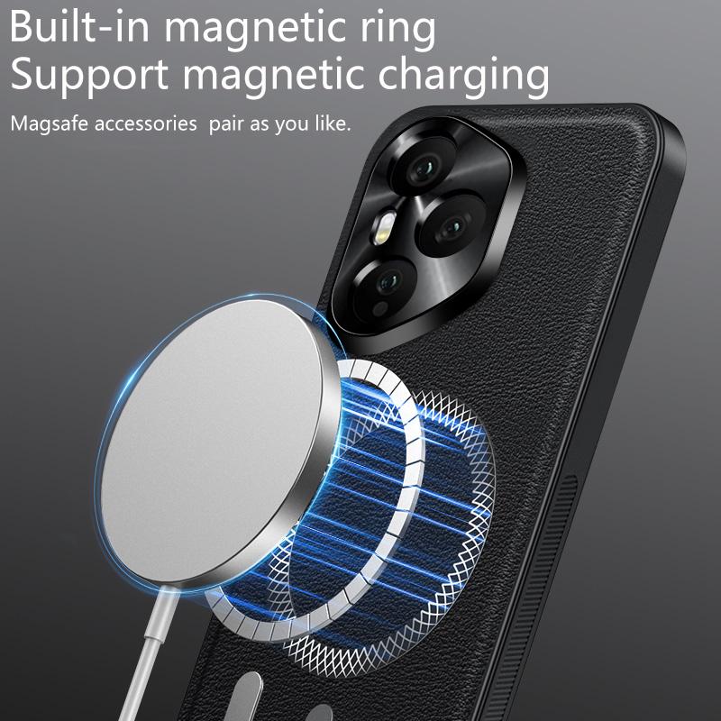 Luxury PU Leather Phone Case For Honor 400 Pro Magsafe Magnetic Metal Ring Lens Protection Shockproof Cover For Honor 300 Ultra