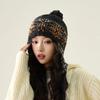 Jesienno-zimowa ochrona uszu dzianinowa czapka damska w stylu etnicznym ciepła wełniana czapka