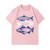 Men's 100% Cotton Crew Neck Short Sleeve T-Shirt, Vintage Three Fish Graphic Print Casual Lightweight Summer Tee for Daily Wear