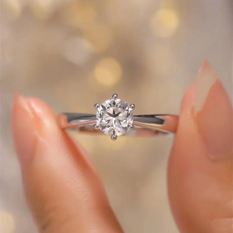 S925 Sterling Silver Moissanite Six-Prong Zircon Engagement Ring for Women – Romantic Bridal Jewelry