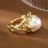 Retro-inspired Pearl-like Ladies' Ring. Copper Material. Plant-wrapped Fashionable and Unique Ring. Suitable for Gift