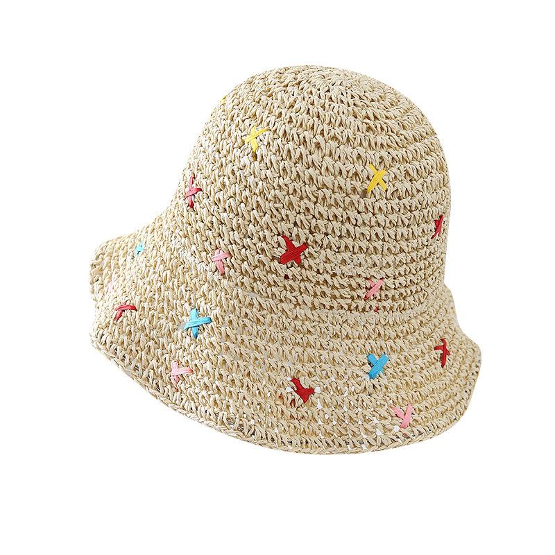 Sweet Color Woven Straw Hat Women's Summer Seaside Beach Hollow Crochet Sunscreen Hat Vacation Big Brim Sun Hat
