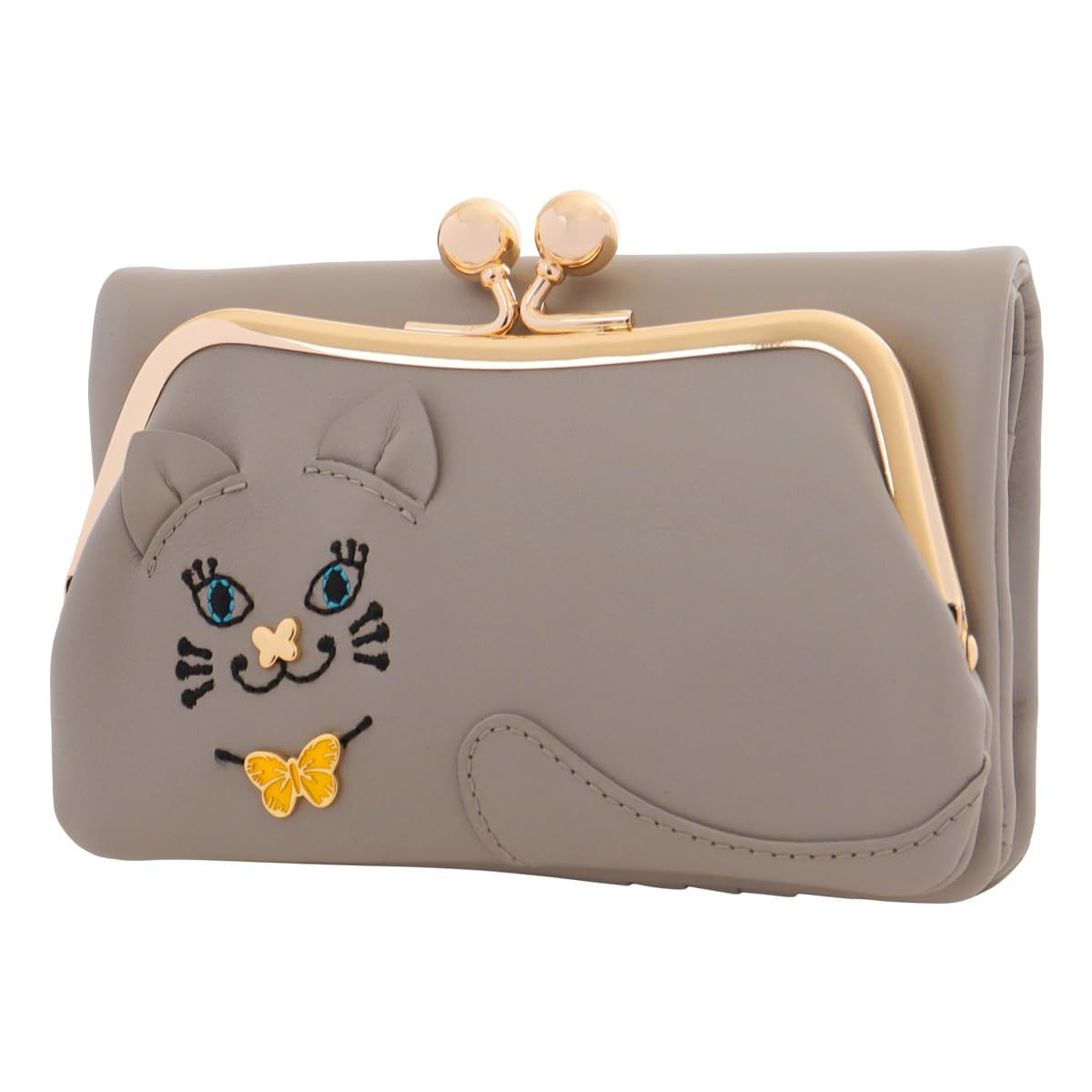 Женский мягкий бифолд-кошелек ANNASUI Titi с застежкой-кнопкой, серый, 318081. Этот милый мини-кошелек украшен изображением кошки.