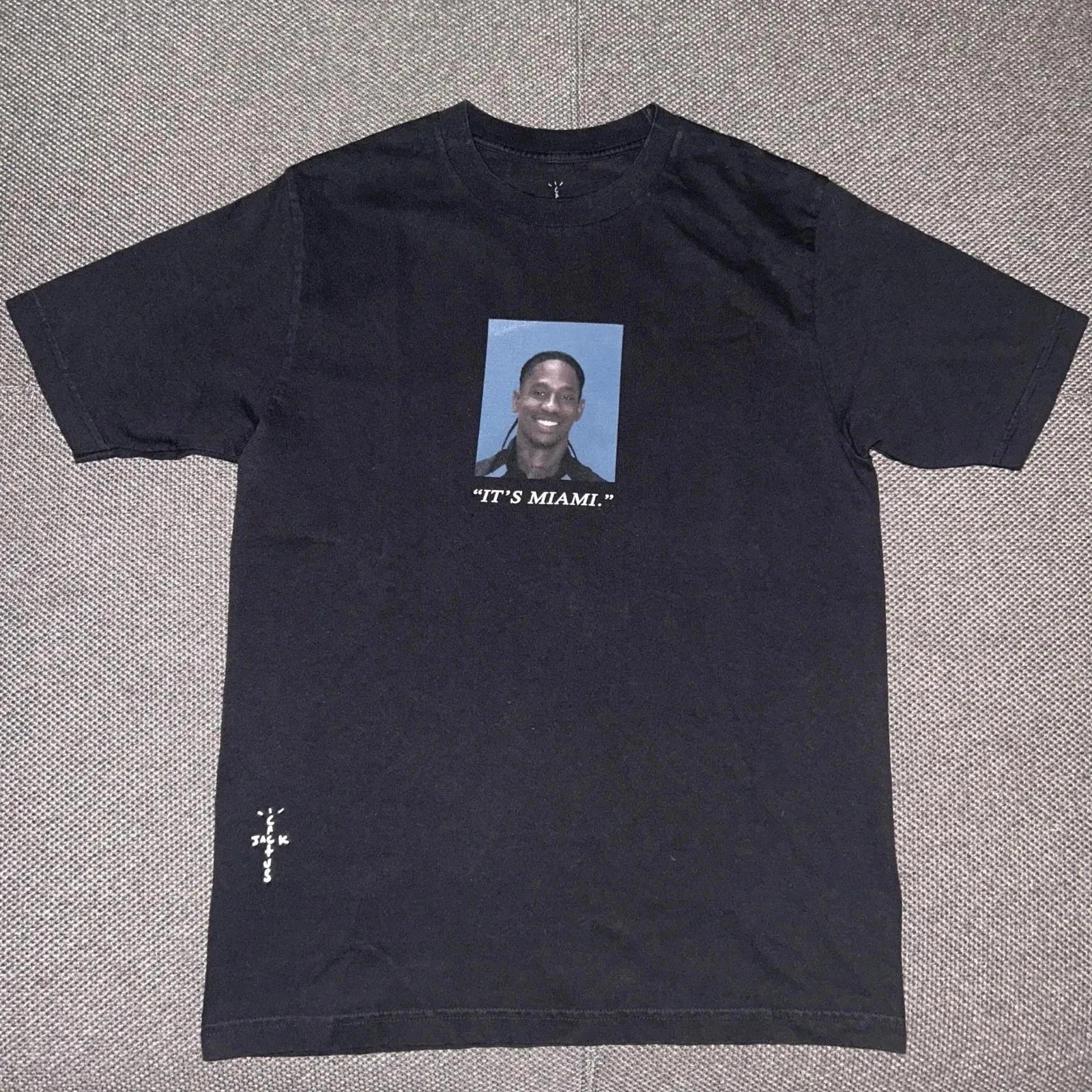 Cactus Jack Travis Scott Miami Mugshot Shirt 1Pc Black M Rare Free Ship XL