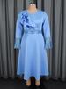 Plus Size Women's Light Blue Rhinestone Ruffle Sleeve A-Line Mid-Length Formal Dress