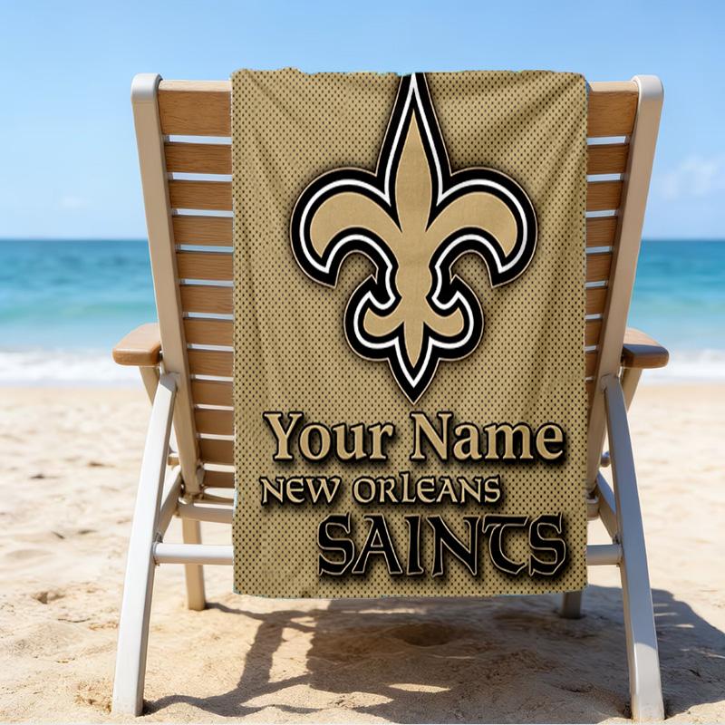 Custom Name Beach Towel Orleans Saints Logo Beach Towel, Soft Microfiber, Gift for Her/Him, Birthday, for Pool, Beach, Travel, Fan gifts