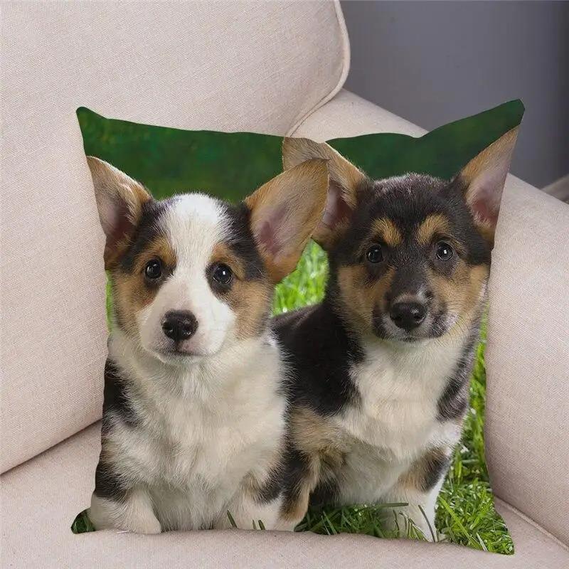 45X45 Cm Living Room Sofa Puppy Pattern Home Decoration Corgi Cushion Cover Gram Welsh Polyester Fiber Cushion Cover