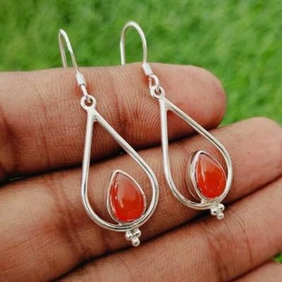 Carnelian Pear Gemstone Earring, Dangle Earring, Gift For Her, Silver Jewelry, 925 Sterling Silver, Mom Gift, Bezel Earring