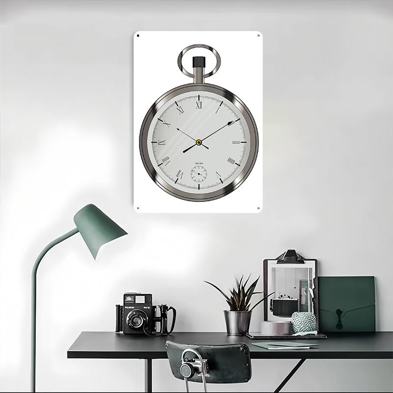 Silver Pocket Watch Tinplate Poster Customized Wall Art Vintage Metal Signs Retro Tin Plaque for Decoration Room Desk Decor Home