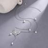 Elegant S925 Silver Butterfly Pearl Necklace with Tassel & Zircon Pendant for Women
