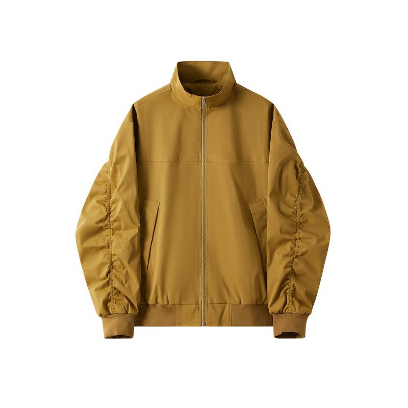 American Retro Jacket Stand-up Collar Jacket Men's Autumn and Winter Solid Color Casual Loose Zipper Jacket
