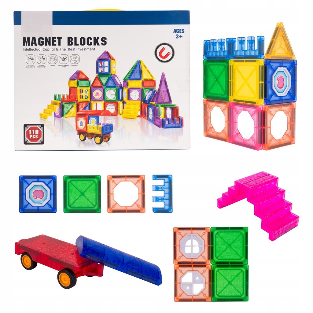 3D Magnetic Blocks Castle and Vehicles Large Set of 110 Educational Pieces