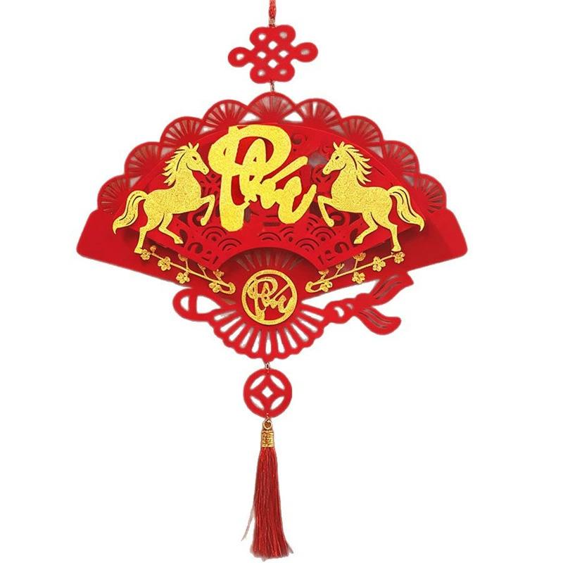 1PC Blessing Good Fortune Vietnamese Luck Red Lunar New Year Hangable Decor Fan Ornament Vietnamese Letters Tassels