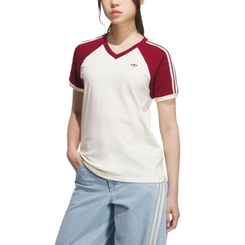 Adidas Originals Raglan Sleeve T Shirt Women's Ivory/Burgundy KE6163