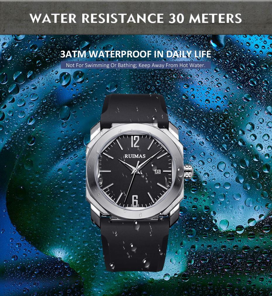 RUIMAS Luxury Silicone Band Quartz Sport Watches for Men Waterproof Calendar Casual Large Dial Wristwatch Clock Montre Homme 525
