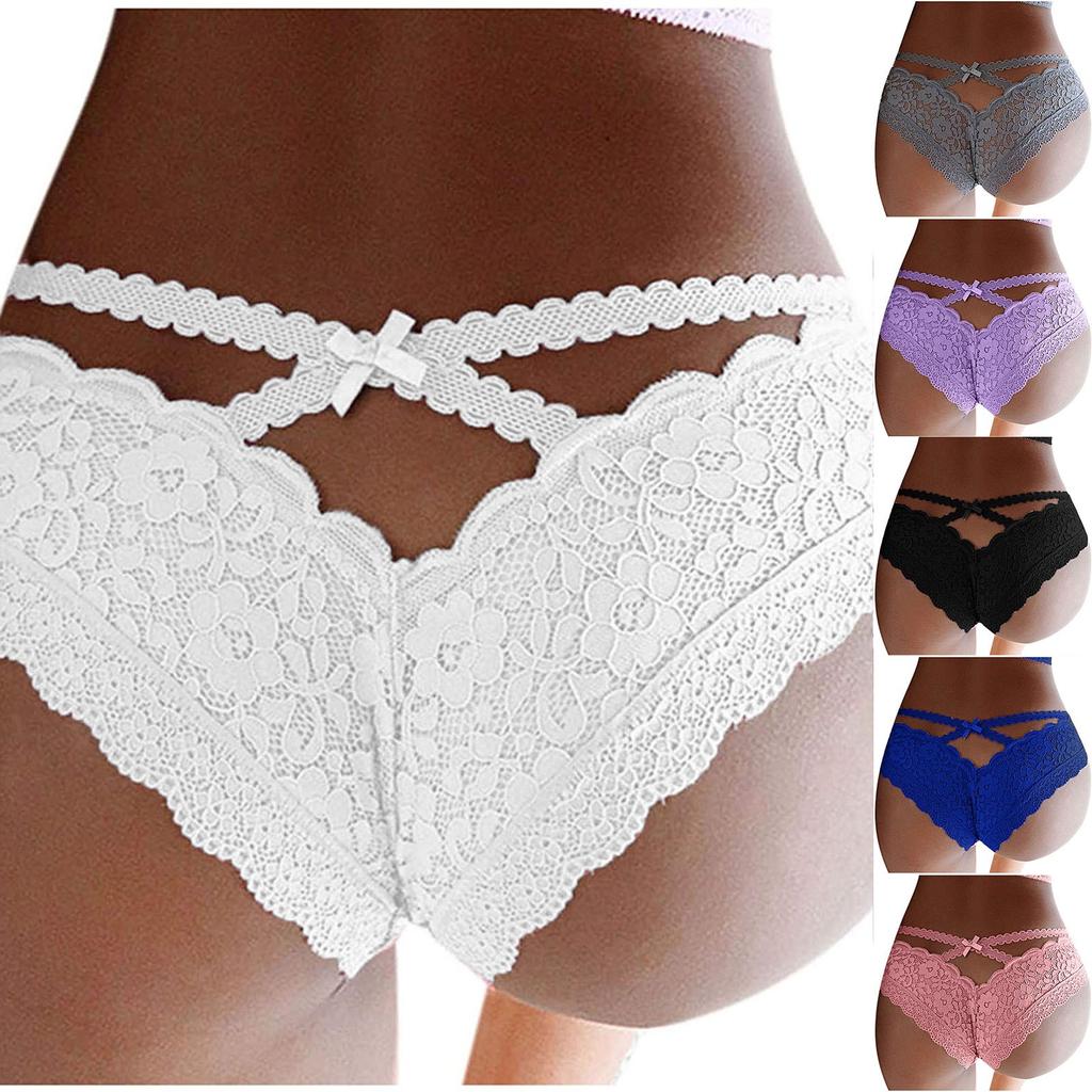 Goedkope Women Sexy Tulle Lace Low Waist Sensuality Panties Underwear kopen — gratis levering