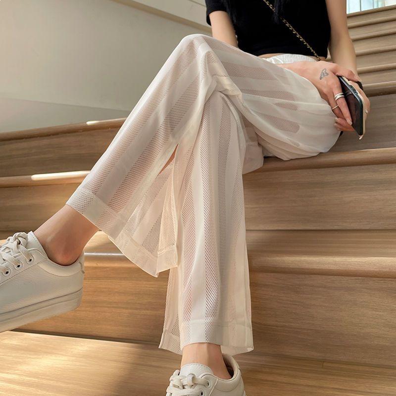 Women's Wide-Leg Mesh Split Pants – Spring/Summer 2026 Style, Sun Protection, Loose Fit, Straight Long Casual Pants