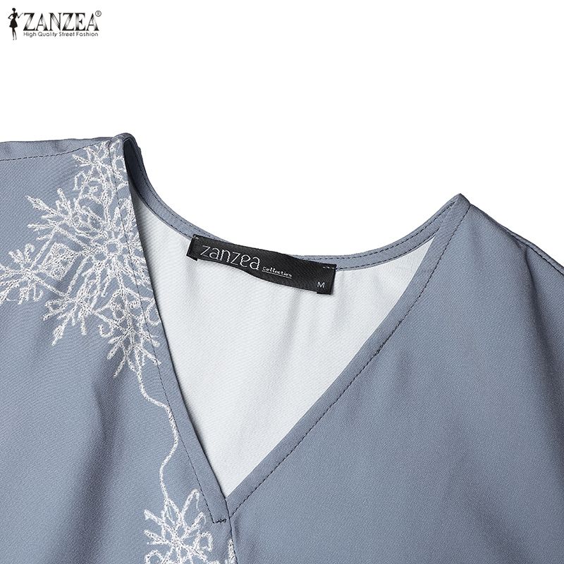 ZANZEA Women Casual V-Neck Loose Long Sleeve Muslim Dress