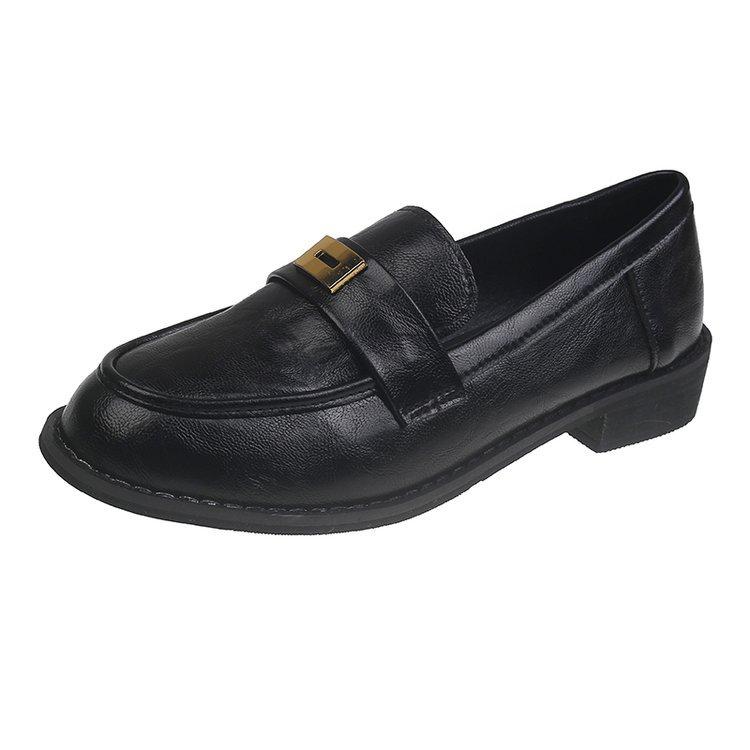 [Yushilai] Metal buckle retro loafers women's 2025 spring new soft-soled British-style temperament small leather shoes