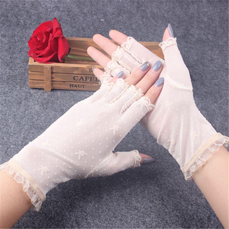 

Кружевные перчатки женские тонкие короткие с открытыми половинами пальцев эластичные сексуальные черные сетчатые элегантные этикет весна и осень вождение защита от солнца лето Beige White All yards