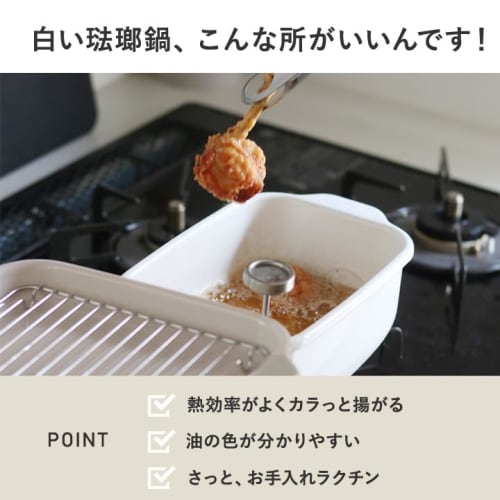Fuji Enamel Square Tempura Pot, IH Compatible, with Thermometer, Frying Net, and Tray, Custom Color: TP-20K.GG (Greige)