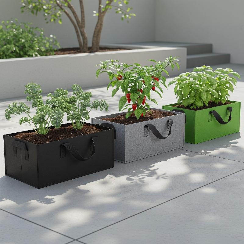 Rectangular Fabric Plant Grow Bag Breathable Non Woven Planter Pot With Handles