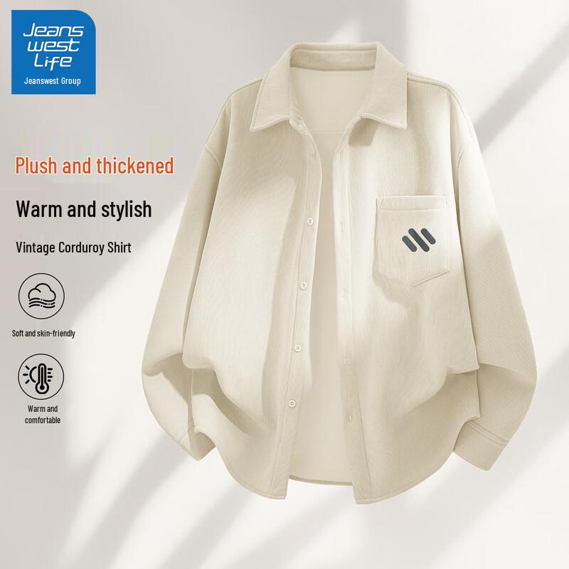 

JEANSWEST LIFE Men s Plush Thickened Winter Warm Corduroy Shirt XL