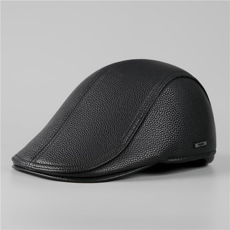 

Кожаная шляпа мужская новая кепка осень и зима теплая защита ушей шляпа с козырьком M（56-58cm）