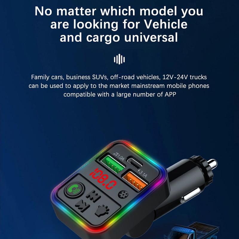 Bluetooth adaptér do auta 5.3 FM vysielač MP3 prehrávač Hudby Handsfree volanie Audio prijímač Typ-C PD USB Rýchla nabíjačka do auta